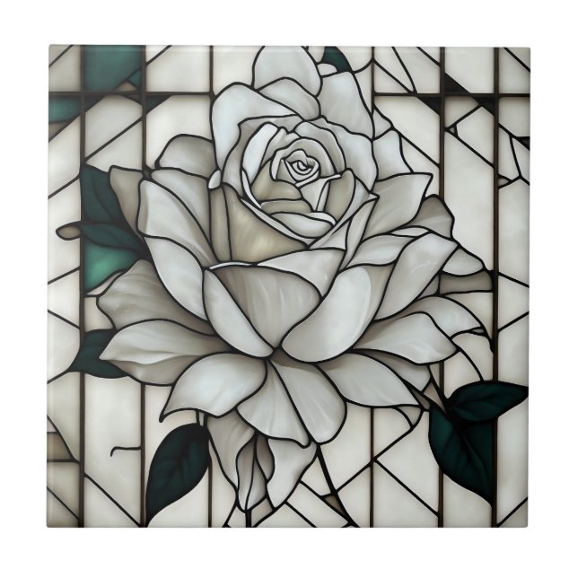 Carreau Rose blanche en verre (Devant)