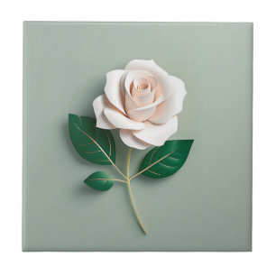 Carreau Rose blanche minimaliste sur vert