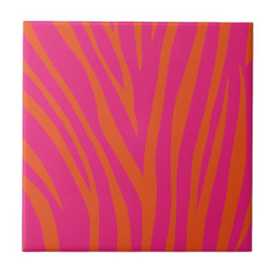 Carreau Rose chaud et orange vif Zebra Stripes en céramiqu
