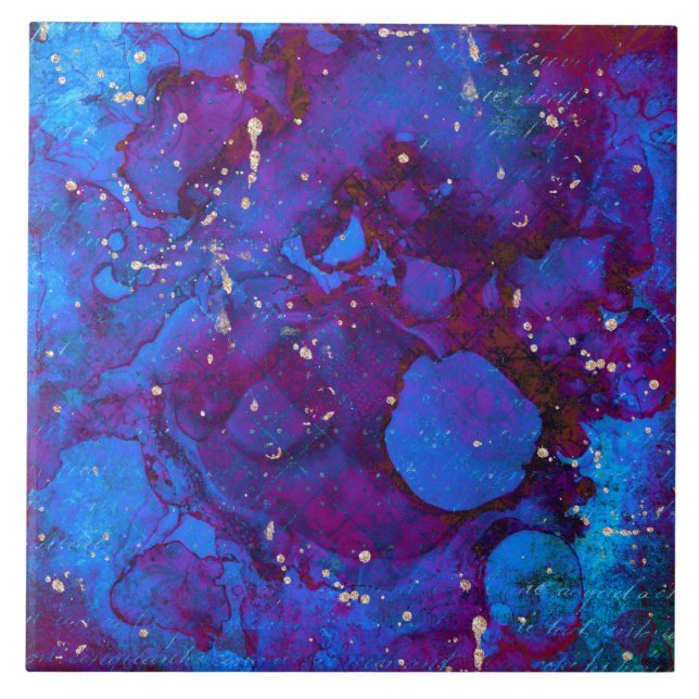 Carreau Rose d'alcool bleu violet avec éclats d'or faux (Devant)