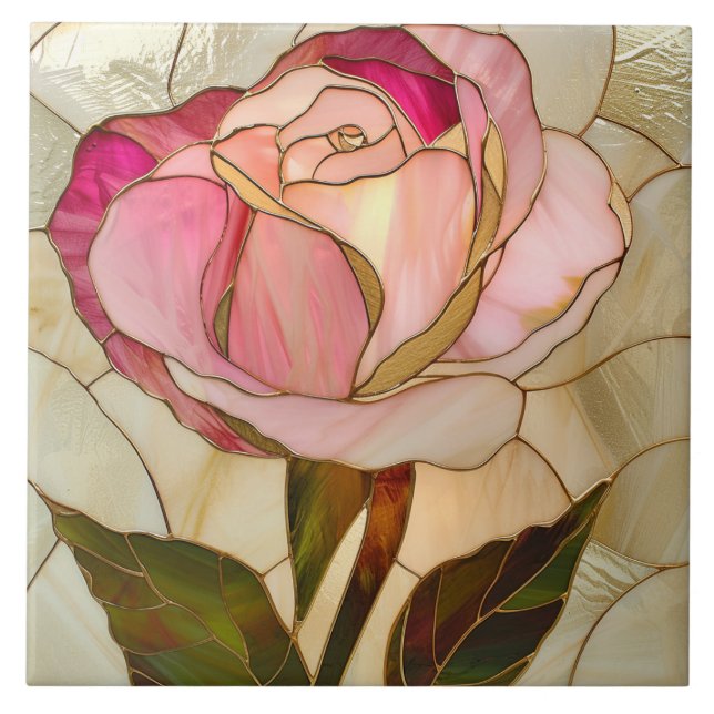 Carreau Rose de mosaïque en verre rose or (Devant)