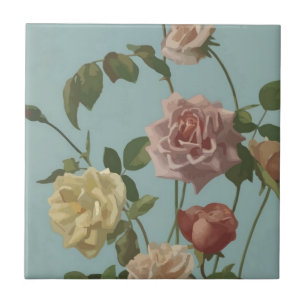 Carreau Rose de thé vintage et Roses bleus