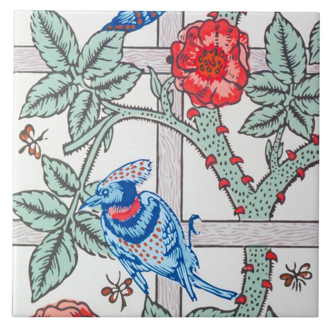 Carreau Rose d'Escalades & Petit Oiseau, William Morris (Devant)