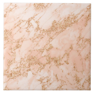 Carreau Rose en marbre parties scintillant d'or abstrait