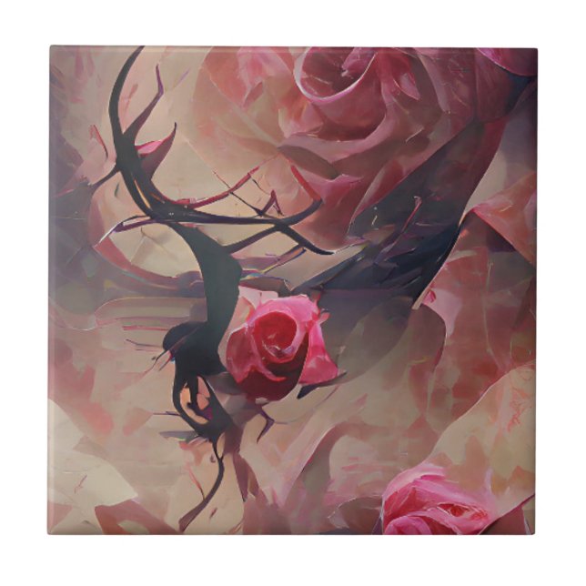 Carreau Rose épines sombre imaginaire graphique art abstra (Devant)