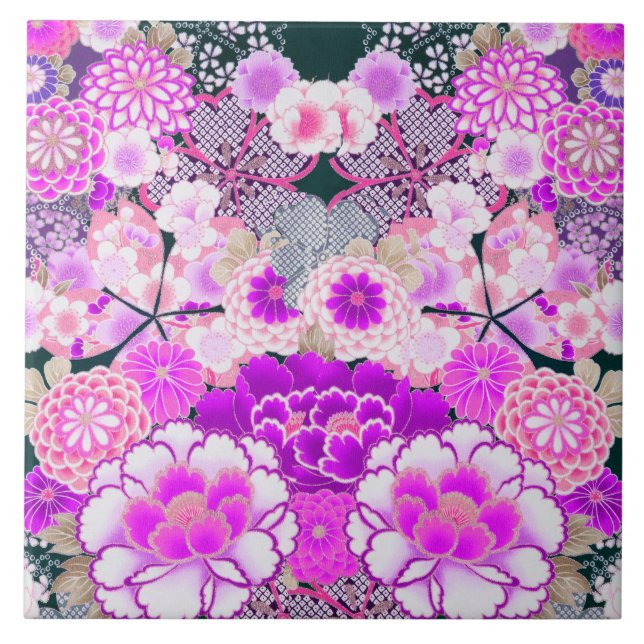 Carreau ROSE FLEURS BLANCHES Peony, Floral japonais Rose (Devant)