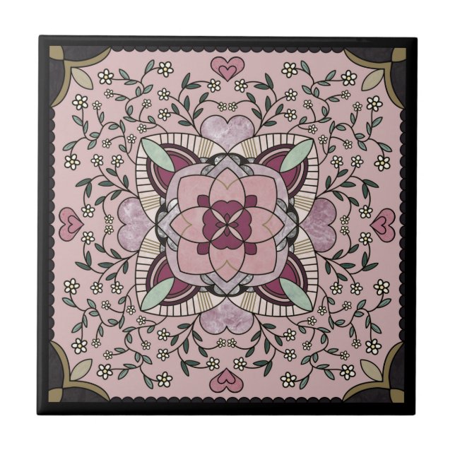 Carreau Rose Gold Faux Marble Mandala (Devant)
