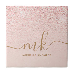 Carreau Rose Gold Pailleté Lettres Initiales et Nom de Mod