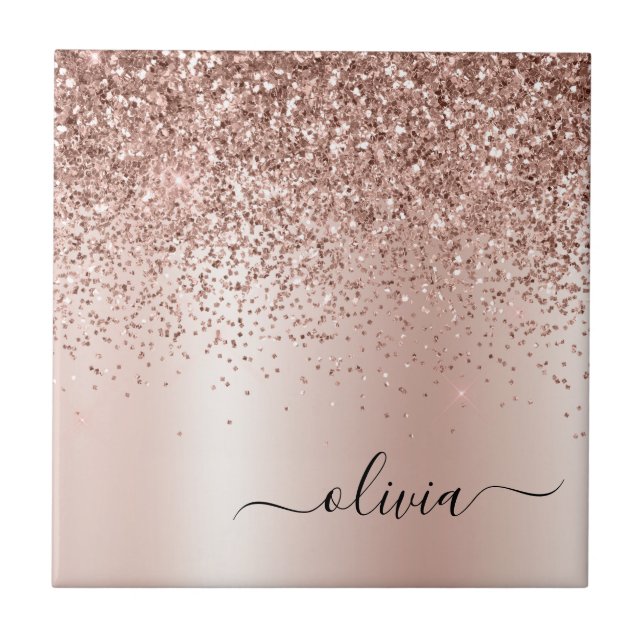 Carreau Rose Gold - Parties scintillant rose pâle Nom du m (Devant)