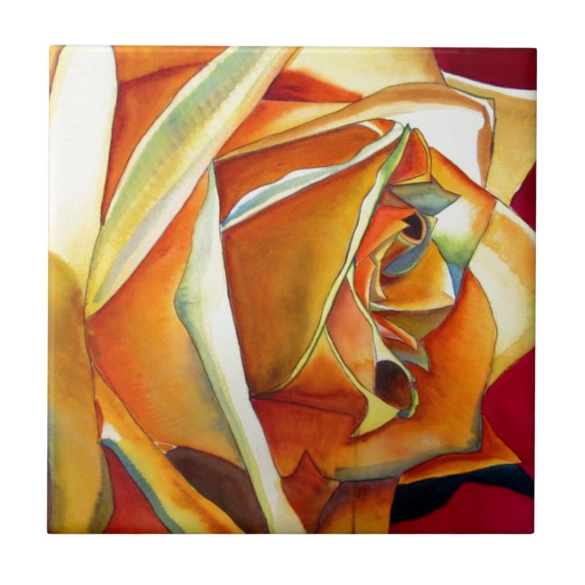 Carreau Rose jaune originale aquarelle Art (Devant)