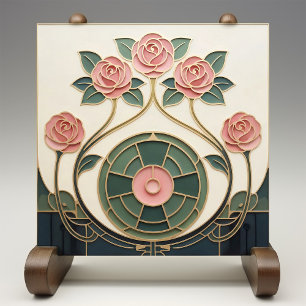 Carreau Rose Mackintosh Art Nouveau Faux Verre Cathédral