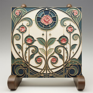 Carreau Rose Mackintosh Art Nouveau Faux Vitrail