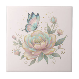 Carreau Rose Magique et Papillon Couleurs Pastel