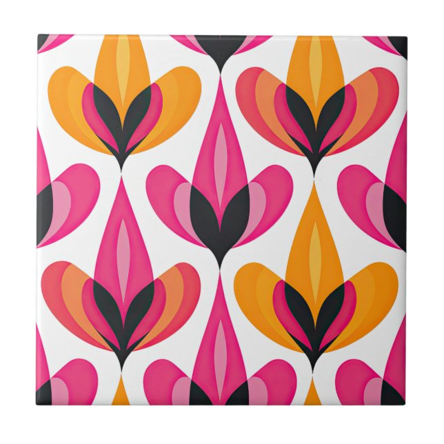 Carreau Rose & Orange Floral Mid Century Moderne RETRO (Devant)