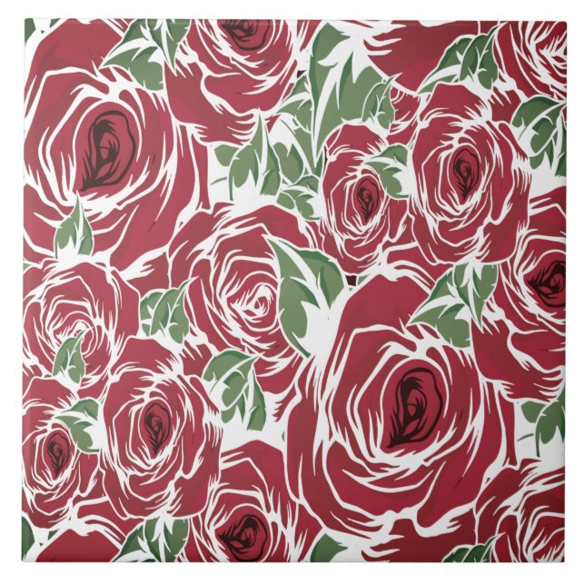 Carreau Rose Pays rouge vert vintage floral (Devant)