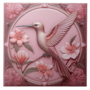 Carreau Rose poudré faux relief Art Nouveau Colibri L