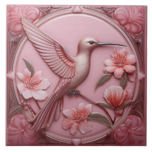 Carreau Rose poudré faux relief Art Nouveau Colibri R