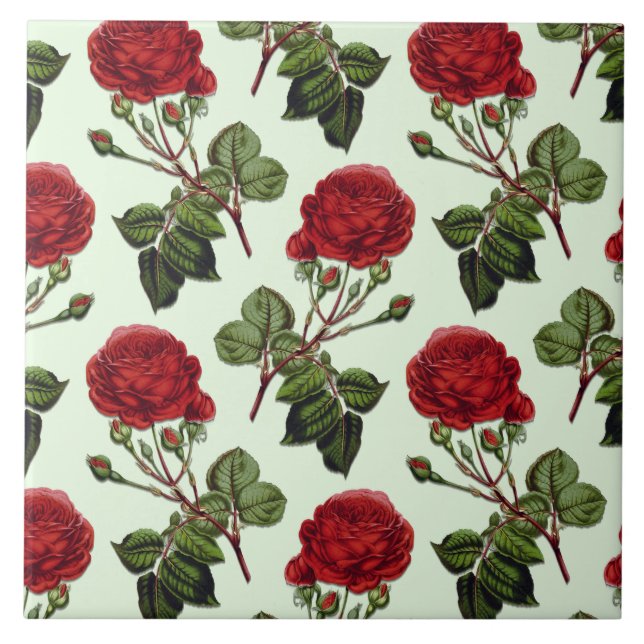 Carreau Rose Red Long Stem Motif Mint Green Arrière - plan (Devant)