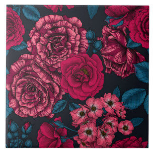 Carreau rose, rouge et bi-color roses with blue leaves on 