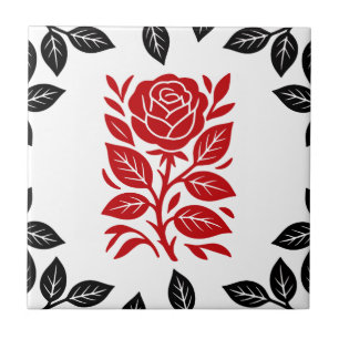 Carreau Rose rouge et noire Floral Moderne Minimaliste Gla