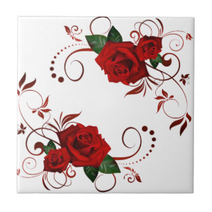 Carreau Rose rouge florale en mosaïque de céramique