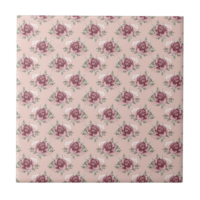 Carreau Rose rustique rose rose or vert bohème floral (Devant)