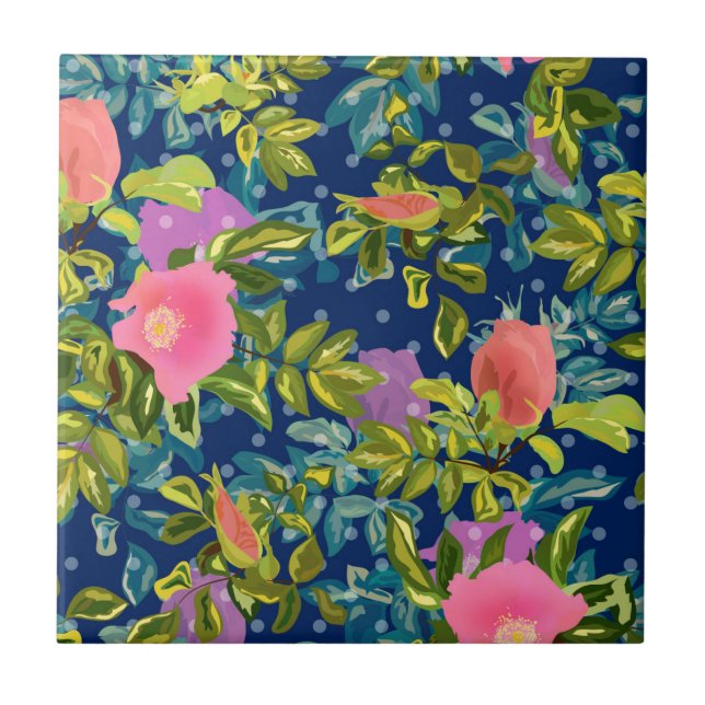 Carreau Rose sauvage, arrière - plan bleu, rose sauvage, r (Devant)
