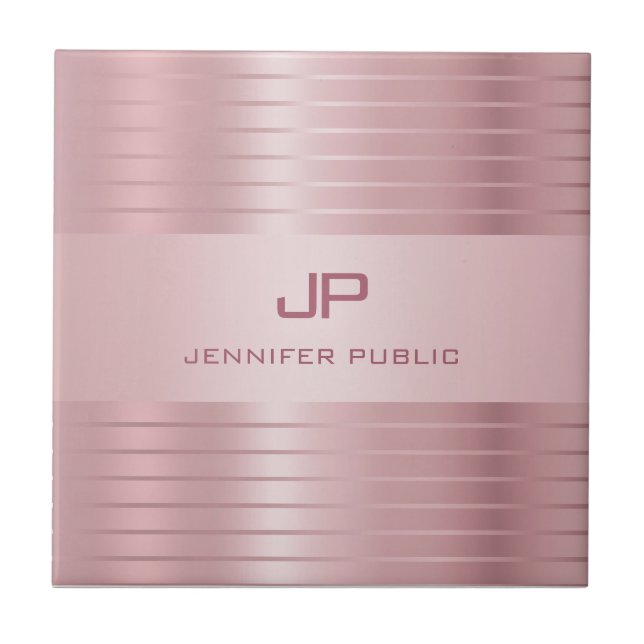 Carreau Rose tendance Modèle or Monogramme moderne (Devant)