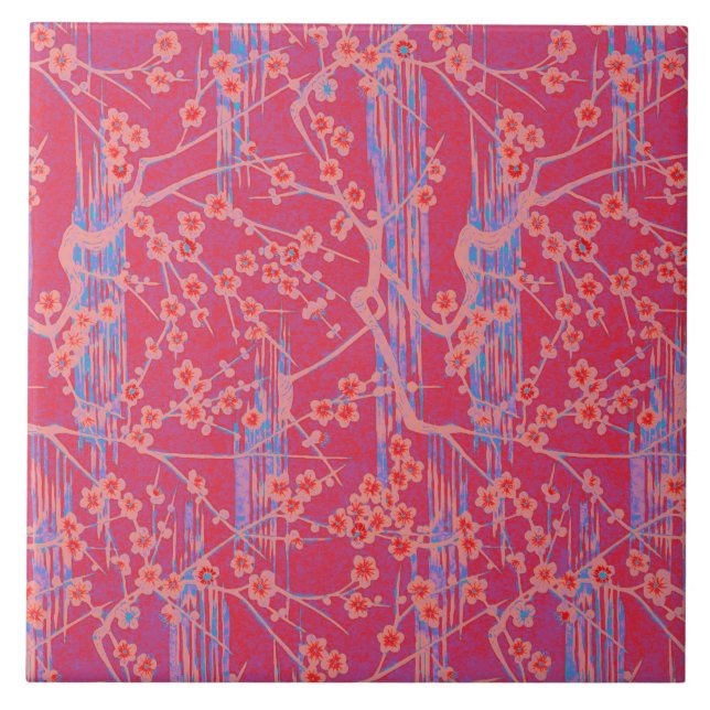 Carreau ROSE TURQUOISE SAKURA FLEURS JAUNES Floral (Devant)