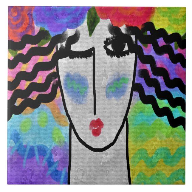 Carreau Roses dans ses cheveux Abstraite peinture numériqu (Devant)