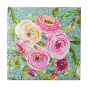 Carreau Roses d'aquarelle en rose et crème sur Parties sci