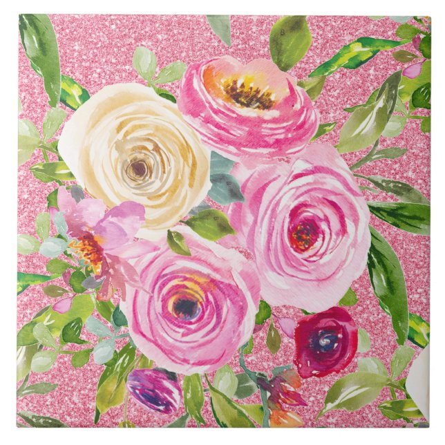 Carreau Roses d'aquarelle en rose et crème sur Parties sci (Devant)