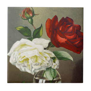 Carreau Roses de jardin anciennes dans un vase en verre