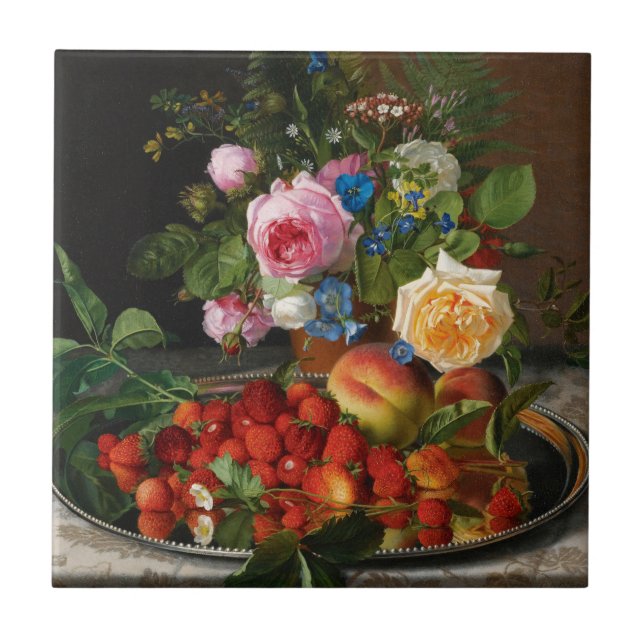 Carreau Roses et fraises de Still Life par Otto Ottesen (Devant)