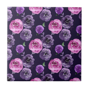 Carreau Roses Florales Aquarelle Rose Et Violet Romantique