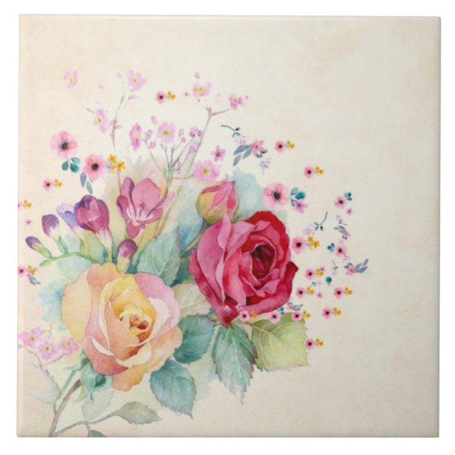 Carreau Roses L - Grande Tuile en céramique (Devant)