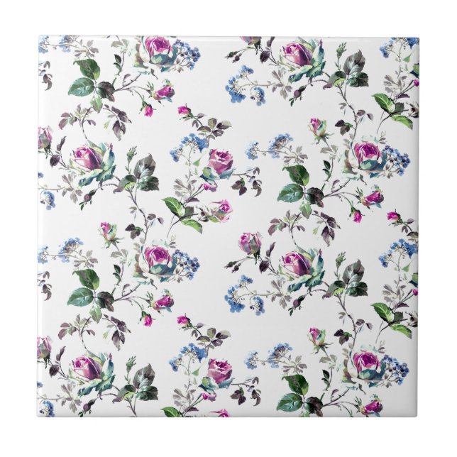 Carreau Roses roses et fleurs bleues Design floral (Devant)