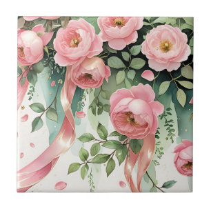 Carreau Roses roses et rubans