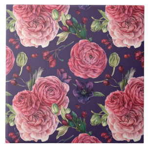 Carreau Roses Roses Roses Romantiques Sur Motif Violet