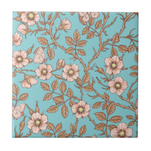 Carreau Roses sauvages et papillons /rose/marron/bassin