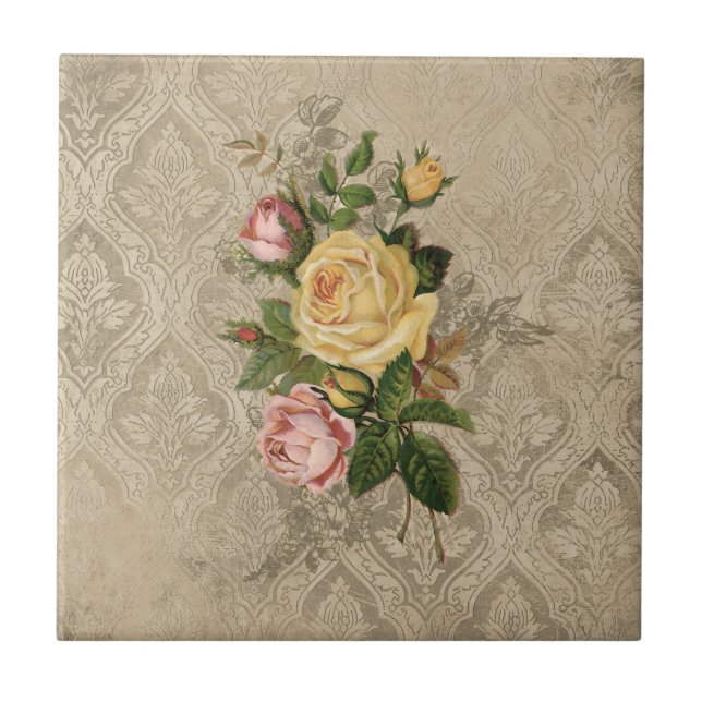 Carreau Roses vintages et Damask (Devant)