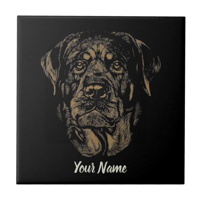 Carreau Rottweiler Chien Portrait Vintage Rottie Design (Devant)