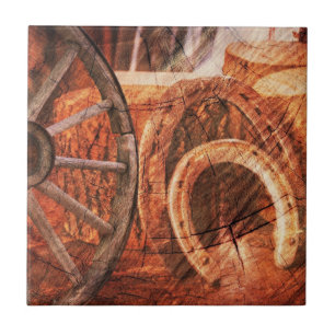 Carreau Roue en Wagon Rustique Horseshoes Style Occidental