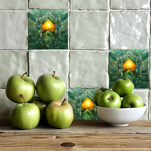 Carreau Rouge Art Déco Turquoise Green Gold Sun (Créateur téléchargé)