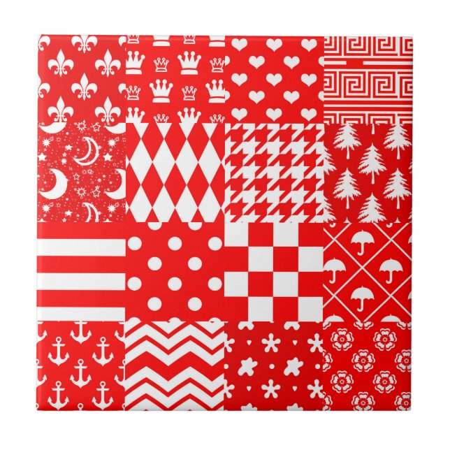 Carreau Rouge blanc Mixte Motif Patchwork Design (Devant)
