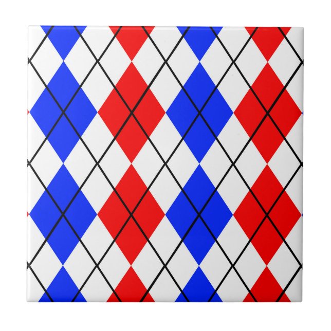 Carreau Rouge Bleu Blanc Jacquard Diamant Motif Design (Devant)