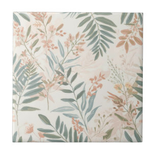Carreau Rouge Botanique Sauge Motif Aquarelle Feuille