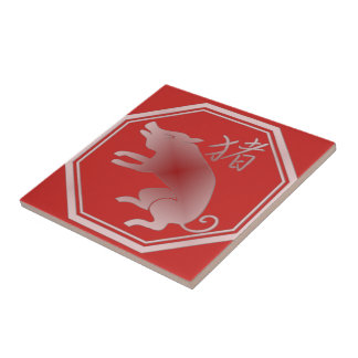 Carreau rouge chinois de porc de zodiaque