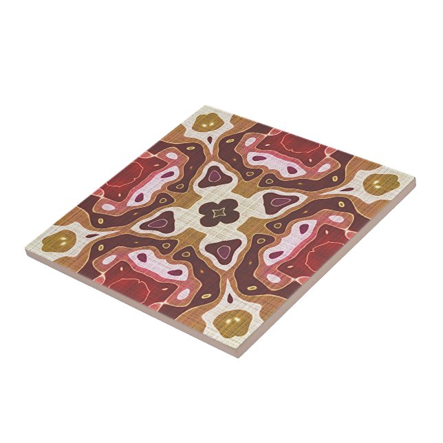 Carreau Rouge foncé ocre Jaune Tribu ethnique Brown Art (Côté)