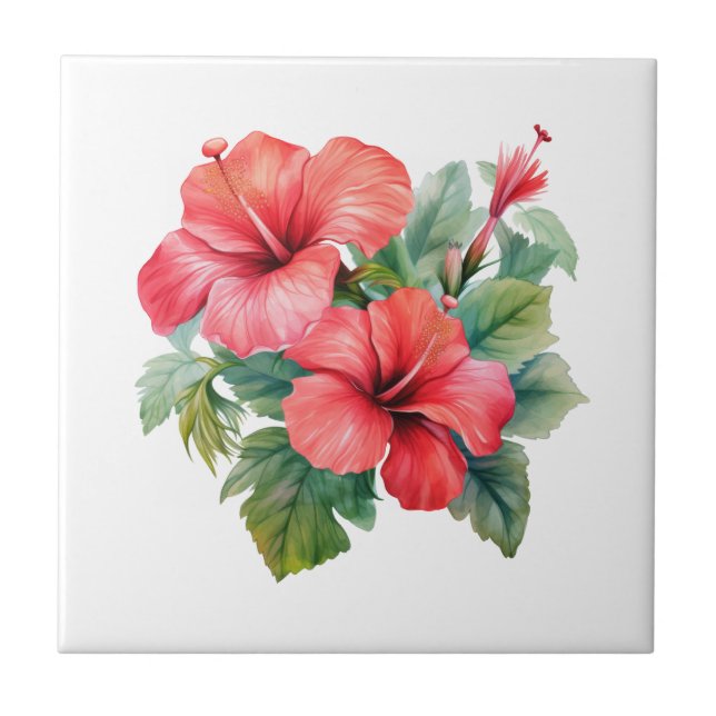 Carreau Rouge Hibiscus Tropical Floral Salle de bain (Devant)